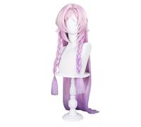 Long Pink Purple Gradient Cosplay Wigs with Braid Long Straight Hair Wig for Women Female Role Anime Costume Wigs Natural Looking Synthetic Full Wig