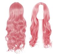 Long Pink Wig, Pink Wigs For Women, Party Wigs Womens Wig 28 Inch/70 cm Long WigS for Charming Women LoNg Curly Full Hair Synthetic LonG WiG for Girls Cosplay Party Daily Use