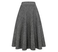 Long Plaid Wool Skirt for Womens Winter Fall Warm High Elastic Waist A line Flared Pleated Wool Tartan Skirts, Black, XXL