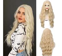 Long Platinum Blonde Hair Wig, ATAYOU Long Wavy Curly Blonde Small Lace Front Wig Synthetic Light Blonde Wig for Daily Cosplay