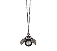 Long Pocket Analog Watch Necklace Slide Owl Retro Pendant Men's Watch Ceramic Watches for Women (Black, One Size)