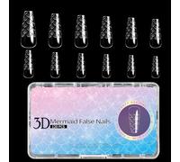 Long Press On Almond Tips Long Gel Tips - 3D Embossed Scales Pattern Manicure Kit for Dating, Work, Daily Life, Party, Shopping