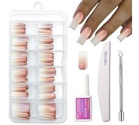 Long Press on Nails Kit - 120PCS Ombre False Nails with Glue - Coffin Fake nails French Tip - Pink White Stick on Nails - 12 Sizes Full Cover Acrylic Nail Tips - Glue on nails for Women DIY Manicure