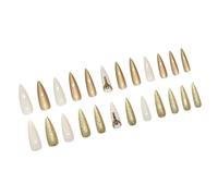 Long Press On Nails Long Golden False Glitters Stick On Full Covers Glossy Almond Artificial 24pcs Party Wedding Nail