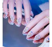 Long Press on Nails Stiletto Shaped Fake Nails with Rhinestones Designs White Ombre Glue on Nails Glitter Artificial Nails Luxury Stick for Women 24Pcs (ZS Style-9)