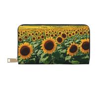 Long PU Leather Wallet with Zipper for Women Men Summer Large Capacity Clutch Purse for Cards Cash Coins Organizer - Sunflower Over the Mountains and Field, White, One Size, Casual