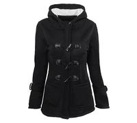 Long Puffer Coat Women's Jacket In Autumn And Winter Hooded Horny Horn Leather Pair Jacket Cotton Jacket Plus Velvet Lamb Wool Jacket Top Winter Coats For Women Uk Hooded Duffle Coat (Black, XXL)