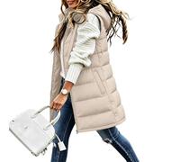 Long Puffer Coats for Women Full Zip Padded Qulited Gilet Hooded Vest | Ladies Longline Sleeveless Warm Down Jackets Puffy Plus Size Waistcoat Fall Winter Bodywarmer Casual Outerwear With Pockets