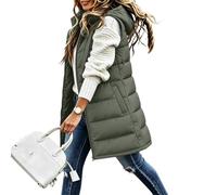 Long Puffer Coats for Women Full Zip Padded Qulited Gilet Hooded Vest | Ladies Longline Sleeveless Warm Down Jackets Puffy Plus Size Waistcoat Fall Winter Bodywarmer Casual Outerwear With Pockets