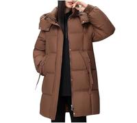 Long Puffer Coats for Women UK Solid Color Thickened Hooded Jacket Loose Cotton Coat with Detachable Hood for Winte Warm Quilted Padded Down Coats Long Thick Maxi Fleece Puff Overcoat