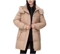 Long Puffer Coats for Women UK Solid Color Thickened Hooded Jacket Loose Cotton Coat with Detachable Hood for Winte Warm Quilted Padded Down Coats Long Thick Maxi Fleece Puff Overcoat