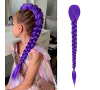 Long Purple Braid with Clips 26 INCH Cosplay Hair Extensions Clip in Synthetic Box Braids Ponytail Hair Extension for Anime Cosplay Costume