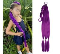 Long Purple Braiding Hair Extensions 26 Inch Pre Stretched Synthetic Braiding Hairs Prestretched Braidings Hairs for Halloween Costume Cosplay Stage Partiesies (Clip 3 in 1)
