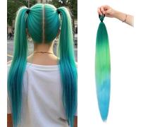 Long Purple Braiding Hair Extensions, Ponytail Extension with Elastic Tie, Synthetic Braided Extensions Gradient Colour(Style 13)