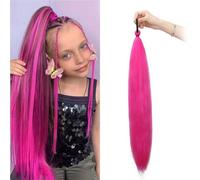 Long Purple Braiding Hair Extensions, Ponytail Extension with Elastic Tie, Synthetic Braided Extensions Gradient Colour(Style 3)