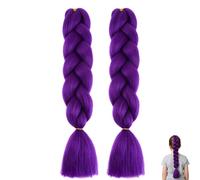 Long Purple Hair Extensions for Braiding, 24 Inch Pre Stretched Purple Braiding Hair Hot Water Styling, High Temperature Synthetic Crochet Wig Extensions Cosplay Props for Women and Girl (2PC)