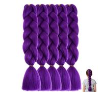 Long Purple Hair Extensions for Braiding, 24 Inch Pre Stretched Purple Braiding Hair Hot Water Styling, High Temperature Synthetic Crochet Wig Extensions Cosplay Props for Women and Girl (5PC)