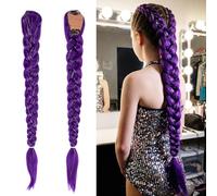 Long Purple Hair Extensions Pre Stretched Braiding Hair,26"Synthetic Fiber Braids & Crochet Hair for Easy Claw Clip Ponytail,Stage Party Cosplay Costume Accessories for Women Girls (Purple)