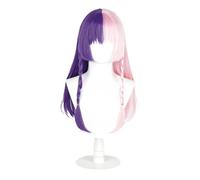 Long Purple Pink Cosplay Wig with Braid for Women Two Tone Anime Costume Wigs Realistic Heat Resistant Synthetic Wig for Halloween Anime Conventions