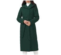 Long Quilted Coat Women Maxi Length Winter Coats Warm Padded Jackets Water Resistant Puffer Jacket Hooded Pockets Outerwear Outdoor Thick Fleece Outwear with Belted