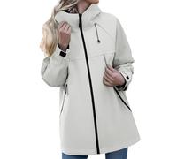 Long Rain Coats For Women Waterproof Solid Color Long Sleeve Ladies Rain Jacket Lightweight Oversized Raincoat With Zipper And Pockets Windproof Warm Hiking Jacket Loose Fit Mac In A Sac Beige