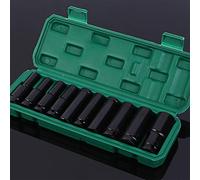 Long Reach Socket Wheel Wrench Nut 10-Piece 10-24mm Drive Cr-Mo Steel for Automotive & Tasks + Carrying Case Sleeve