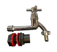 long reach water butt/rain barrel/water tank tap + adaptor (requires 21mm hole) 1/4 turn on-off, chrome finish with hose barb
