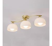 Long Ribbed White Milk Glass Ceiling Light Fixture Linear Mid Century Close to Ceiling Light Vintage Gold Kitchen Flush Mount Ceiling Light for Dining Room Hallway Cloakroom Farmhouse