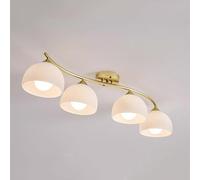 Long Ribbed White Milk Glass Ceiling Light Fixture Linear Mid Century Close to Ceiling Light Vintage Gold Kitchen Flush Mount Ceiling Light for Dining Room Hallway Cloakroom Farmhouse