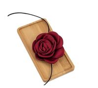 Long Rope Chains with Large Flower Choker Necklace for Women Black and White Romantic Fabric Collar on Neck Accessories(WINE RED)