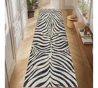 Long Runner Rug,65x240cm, Animal Theme Gray Zebra Pattern Entrance Hallway Rug, Fashionable and Beautiful African Wild Animal Texture Soft and Comfortable Bedroom Bedside Runner, Non-Slip Washable