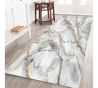 Long Runner Rug,Abstract Creative White Marble with Gold Veins Fashion marbling Artificial Stone Marbled Surface,Non-Slip Floor Carpet Hallway Doormat Entrance Door Mats Washable Area Kitchen Rugs