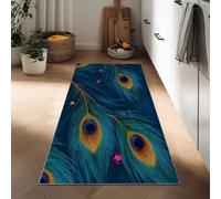Long Runner Rugs for Hallway 50 x 140 cm, Colorful Peacock Feathers Flowers Non Slip Hall Runner Carpets - Narrow Rugs Washable Abstract Art Carpet for Hallway Stair Entryway Kitchen
