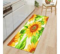 Long Runner Rugs for Hallway 60 x 120 cm, Watercolor Sunflower Green Leaves Non-slip Hall Runner Carpets - Narrow Rugs Washable Simple Floral Carpet for Hallway Stair Entryway Kitchen