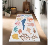 Long Runner Rugs for Hallway 80 x 120 cm, Ocean Corals Animal Fish Non Slip Hall Runner Carpets, Narrow Rugs Washable Cartoon Style Carpet for Hallway Stair Entryway Kitchen