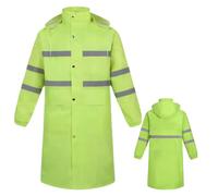 Long Safety Rain Suit with Reflective Stripes for Adults Men High Visibility Windproof Raincoat Below The Knees Green XL