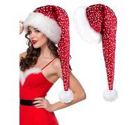 Long Santa Hat for Adults Women Men Unisex Sequin Red Christmas Hat Cap Xmas Hats for New Year Festive Holiday Halloween Costume Party