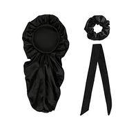 Long Satin Bonnet Sleep Caps Comfortable Silky for Long Curly Hair Black