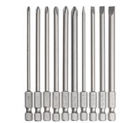 Long Screwdriver Bit Set, 10 PCS Magnetic Slotted Phillips Drill Bit Set, 1/4 Inch Hex Shank 4 Inch/100 mm, S2 Steel for Power Screwdriver Drill Impact Driver