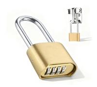 Long Shackle Padlock, Combination Padlock Gold Padlocks with 4 Digit Code 8mm Diameter Shackle Gym Locker Padlocks Weatherproof Security Lock for Gate Suitcases and Warehouse
