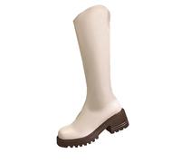 Long Shaft Boots Women's Lined Elegant Riding Boots Retro with Rubber Base Heel Lightweight Half Boots with Zip Non-Slip Winter Boots Outdoor Winter Boots Women Western Boots, White, 4 UK