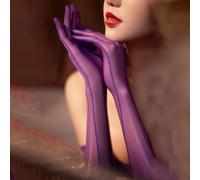 Long Sheer Gloves Women | Transparent Mesh Lace Mittens | Seamless Glossy Stocking Gloves for Female | Fingerless Pantyhose Style | One Size(size Purple)