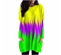 Long Shirt Women's Carnival Festival T-Shirt with Pocket 3D Mask Print Long Jumper Personality Glitter Long Sleeve Shirt Crew Neck Long Blouse Samba Cosplay Costume Cologne Alaaf Rose Monday Long