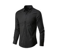 Long Shirts Men's Business Shirt with Chest Pocket Summer Beach Short Sleeve Shirt Regular Fit Shirt Plain Basic Shirt for Men Shirts Men's Long Sleeve Shirt Stand-Up Collar M-3XL, black, M