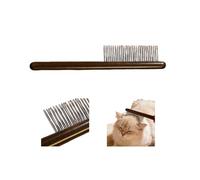 Long & Short Cat Comb, Steel Tooth Combs with Wooden Handle, Pet Combs for Cat Dogs, Removes Knots & Dead Hair Grooming Comb (Brown)