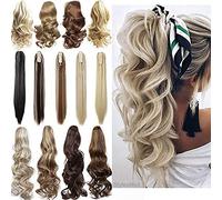 Long Short Claw Ponytail Hair Extension One Piece Cute Clip in on Ponytail Jaw/Claw Synthetic Straight Curly Hairpieces 12" Curly Golden mix Bleach Blonde