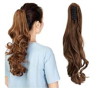 Long Short Claw Ponytail Hair Extension One Piece Cute Clip in on Ponytail Jaw/Claw Synthetic Straight Curly Hairpieces 18" Curly Light Chestnut Brown