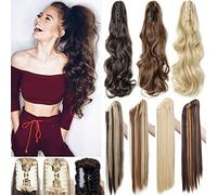 Long Short Claw Ponytail Hair Extensions One Piece Cute Clip in on Ponytail Jaw Claw on Straight Curly Hairpiece Brown Blonde Black Ombre 24" Curly Golden mix bleach blonde