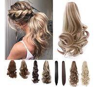 Long Short Ponytail Extension One Piece Cute Clip in on Ponytail Jaw/Synthetic Straight Curly Hairpieces 18"Curly Black mix Light Auburn