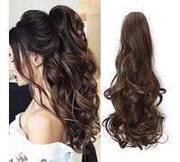 Long Short Ponytail Extension One Piece Cute Clip in on Ponytail Jaw/Synthetic Straight Curly Hairpieces 18"Curly Black mix Light Auburn